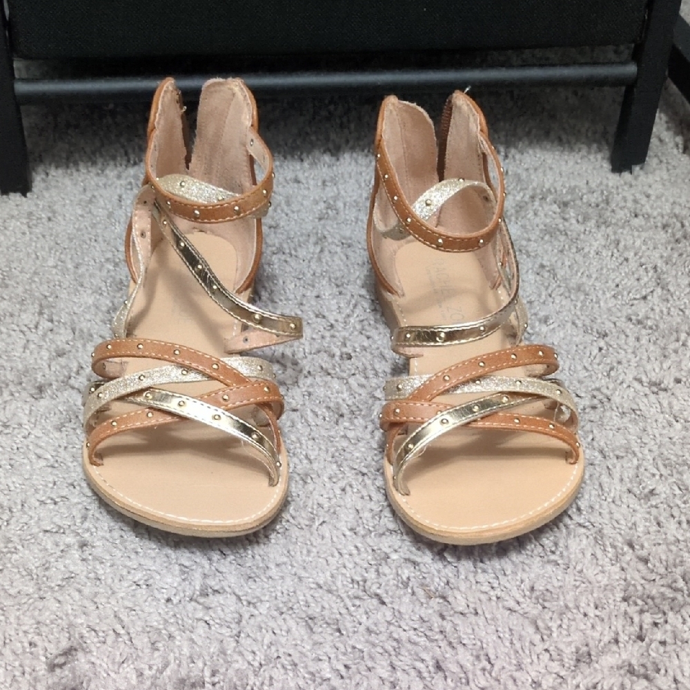 Girls Strappy Sandals - Gold and Tan